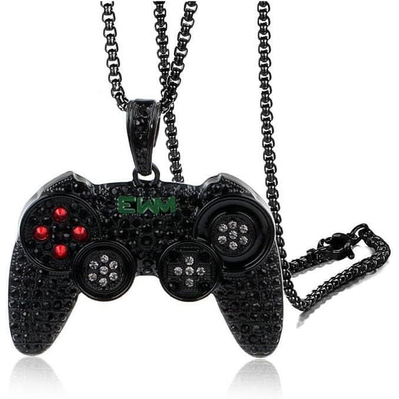 Fun Crystal Game Controller Pendant Necklace for Men - Punk Hip Hop Style Friendship Necklace - Unique Christmas Birthday Gifts for Son Grandson