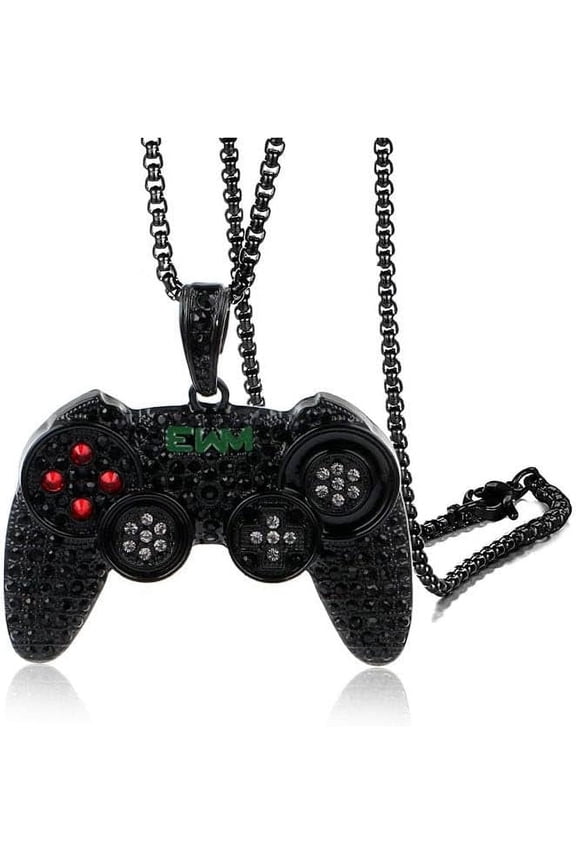 Fun Crystal Game Controller Pendant Necklace for Men - Punk Hip Hop Style Friendship Necklace - Unique Christmas Birthday Gifts for Son Grandson