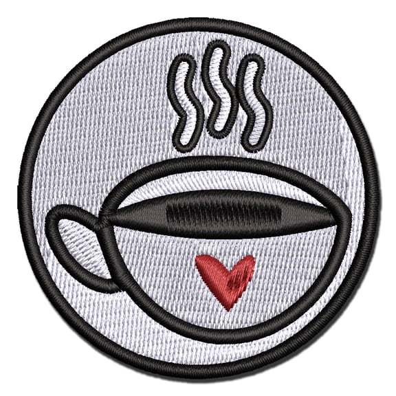 Fun Cup of Tea Coffee with Heart Applique Multi-Color Embroidered Iron-On Patch - 2.0 Inch Mini