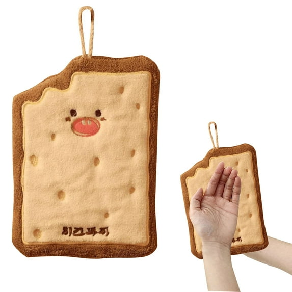 Fun Cute Hanging Hand Towel for Kitchen & Bathroom, Soft Coral Velvet Absorbent Hand Towel for Hands & Face, 8.7 x 7.9in Small Square Towel with Loop, 1PCS – Holiday & Baking Friendly