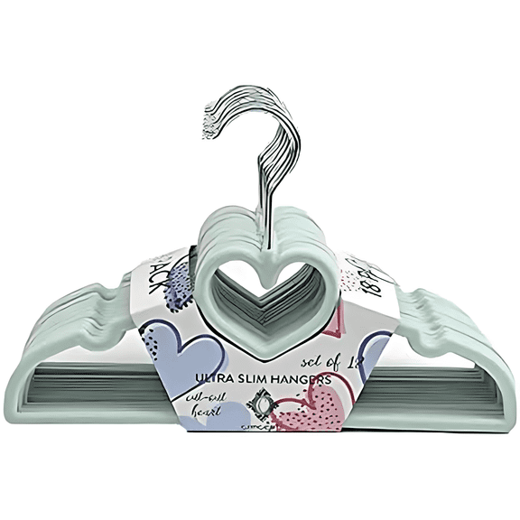 Concepts 18 - Pack Kids Heart Cutout Hangers, Mint Teal 13"x 5" Plastic Heart Shape Clothes Hangers