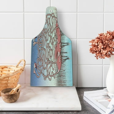 Fun Cutting Board, 5 Flamingos Maze Game Joyful Animal Cartoon Reed Bed Water, Decorative Tempered Glass Cutting and Serving Board, Wine Bottle Shape, Violet Blue Pale Blue, by Ambesonne