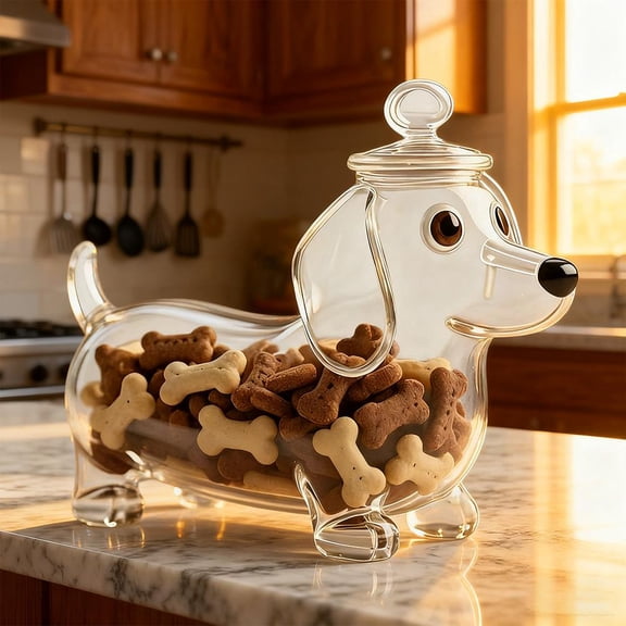 Fun Dachshund Glass Candy Jar, 6.44 in Tall, Airtight Metal Lid Protects from Dust, Great for Storing Cookies and Dried FruitsA,One size