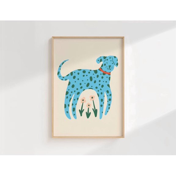 Fun Dalmatian Animal Print Blue Spotted Dog Unframed Paper Print