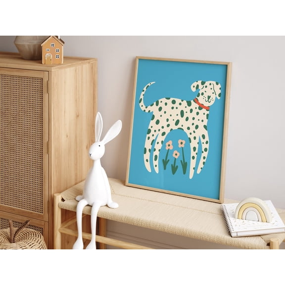 Fun Dalmatian Retro Animal Print Blue Spotted Dog Unframed Paper Print