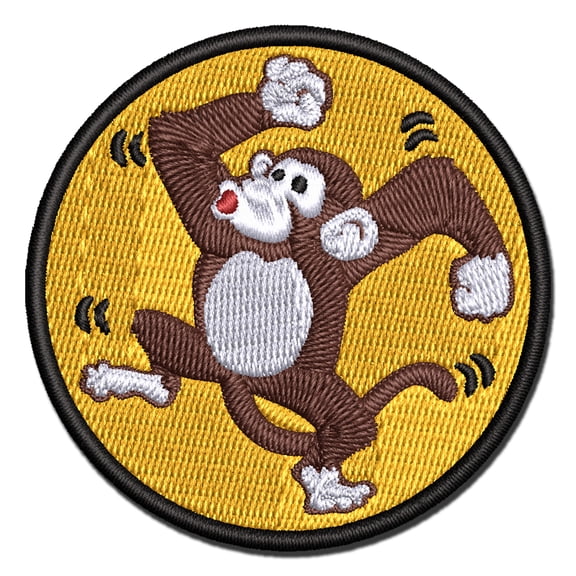 Fun Dancing Monkey Applique Multi-Color Embroidered Hook & Loop Patch - 3 Inch Medium