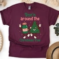 thumbnail image 1 of Fun Dancing Tree Illustration T-Shirt, Cute Unisex Holiday Style Graphic Tee, Maroon, Size S, 1 of 6