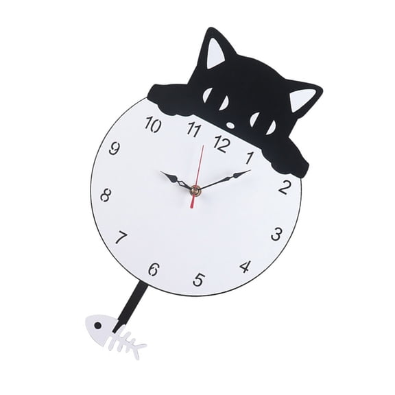 Fun Design Acrylic Cats Fish Swing Pendulum Clock Quiet Movement Home Accent