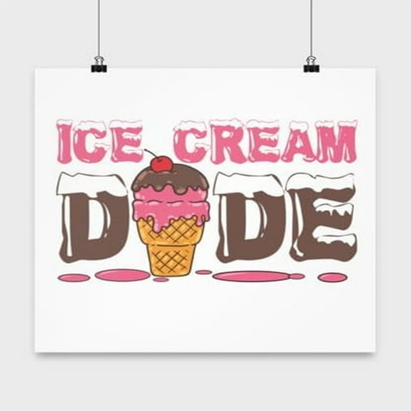 Fun Dessert Poster, Ice Cream Dude, Sweet Treat Wall Art Gift, White 13x13in Decor
