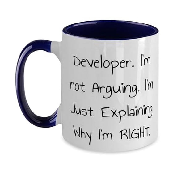 Fun Developer Two Tone 11oz Mug, Developer. I'm not Arguing. I'm Just Explaining, Present For Friends, Fun Gifts From Colleagues, Fun gifts for developers, Fun developer gifts, Fun programmer gifts,