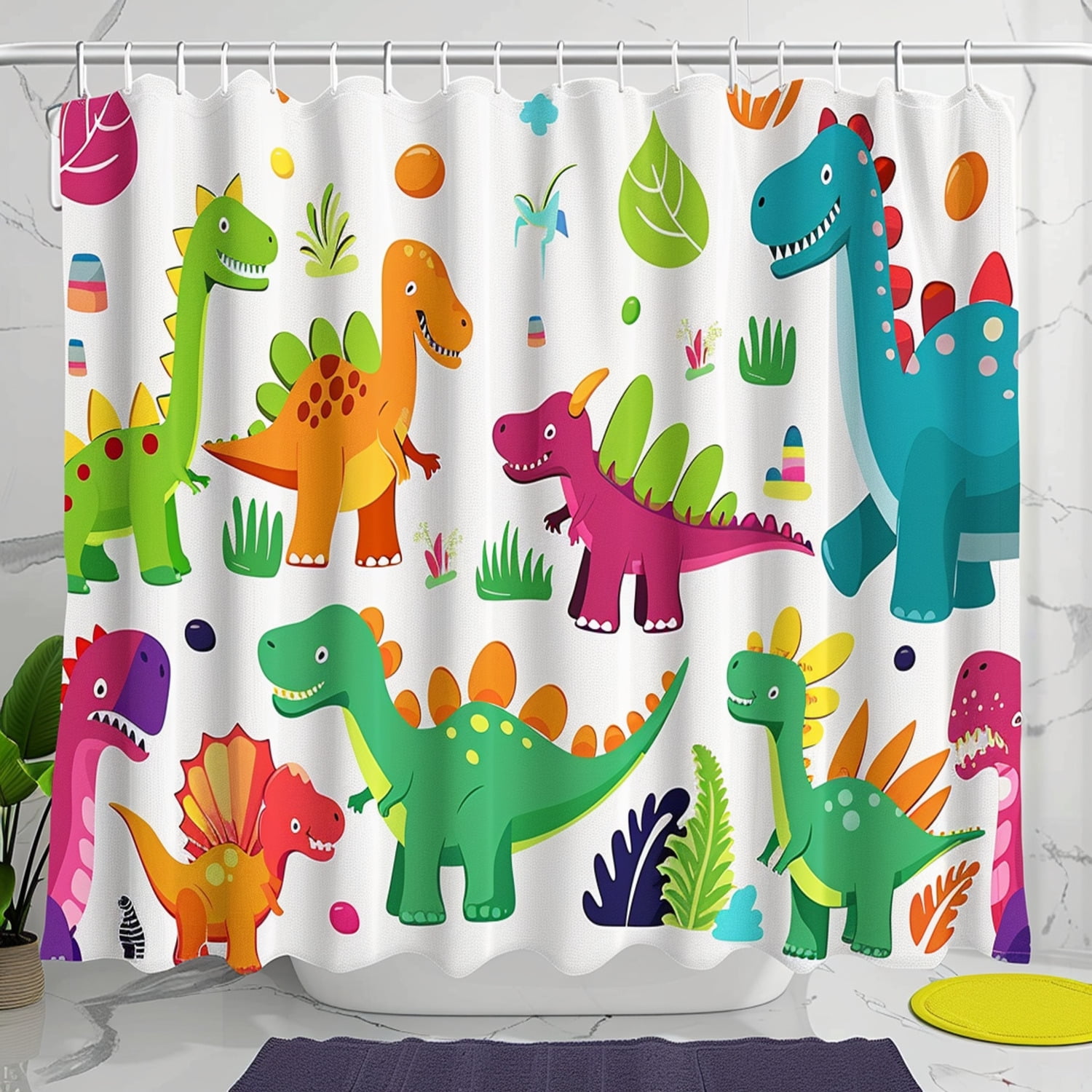 Fun Dinosaur Kids Bathroom Set Colorful Shower Curtain ching Perfect