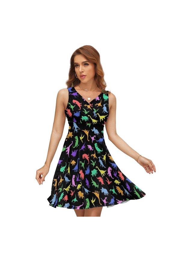Fun Dinosaur Pattern Dress Fashion Beach Long Dresses Female Party Printed Sundress
