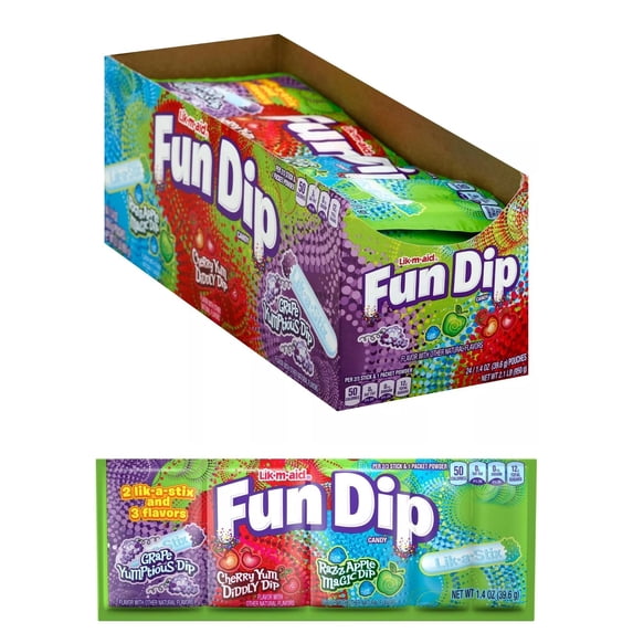 Fun Dip Grape, Apple, & Cherry Sour Candy Variety Pack,1.4oz. (Box of 24)Fun Dip Classic Lik M Aid Sticks