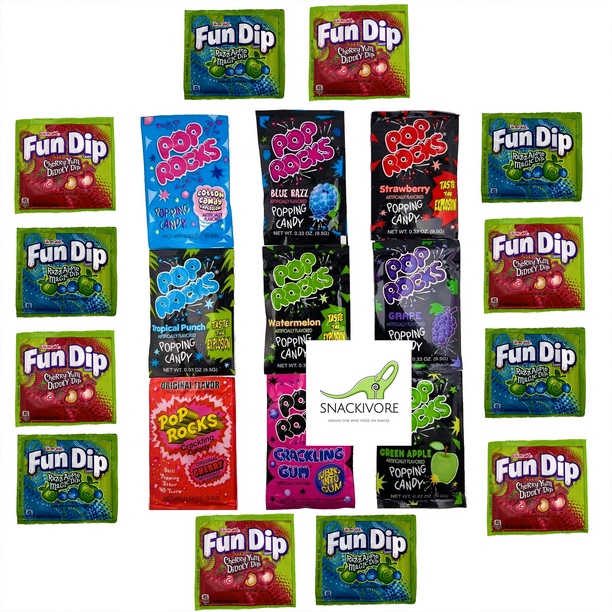 Fun Dip and Pop Rocks Candy Bulk Variety 21 Pack. Includes 9 Flavors of