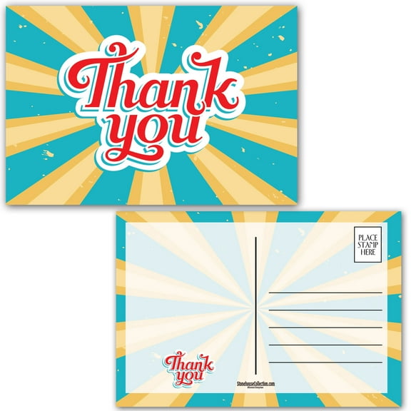 Fun Distressed Look Thank You Postcard - 4 x 6 Thank You Postcard 40 Count Per P