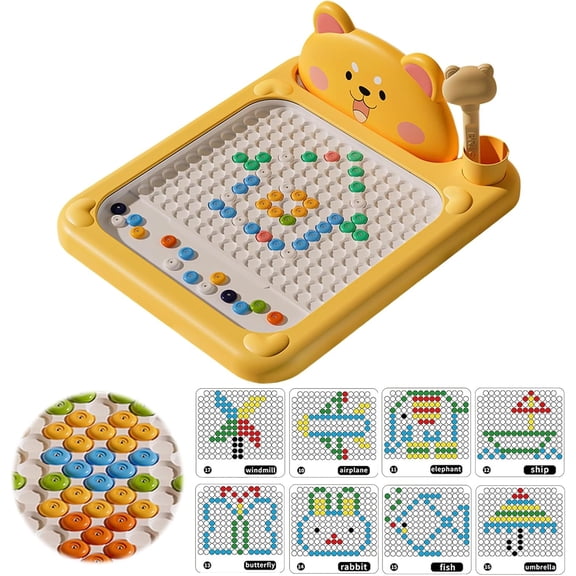 Fun Dot Art Magnetic Bead Drawing Board,Magnetic Drawing Board Cartoon Magnetic Dot Art,ABS Cartoon,Interactive Bead Pen Art with Pattern Guide for School Home Household