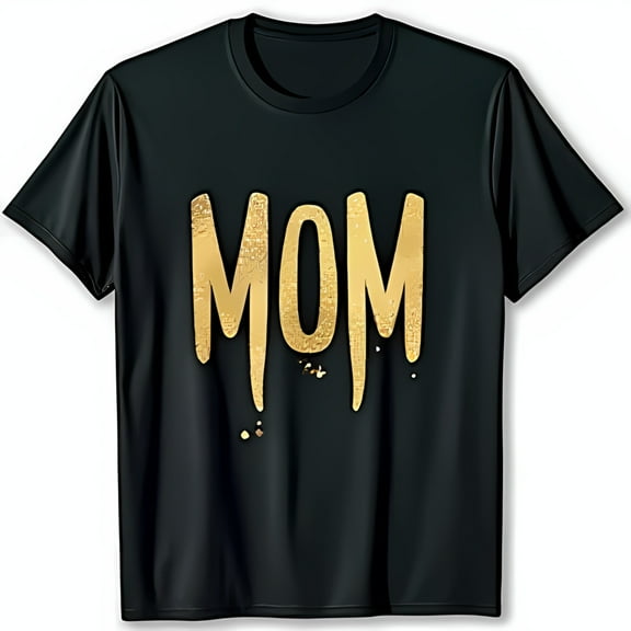 Fun Dripping Gold Glitter MOM Black T-Shirt for Moms