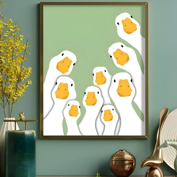 Fun Duck Poster Cute Animal Wall Art Frameless Print Adorable Pet Scene for Living Room Bedroom Room Decor, UNFRAMED 12x18
