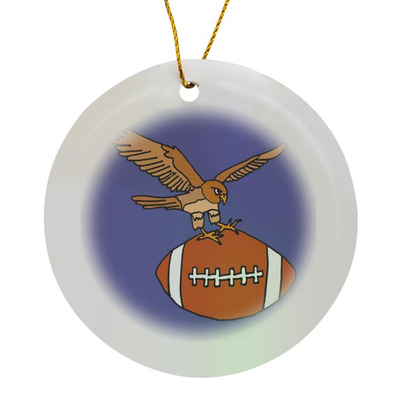 3drose, Fun Eagle Carrying Football, Circle Porcelain Ornament