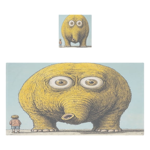 Fun Elephant 2 Piece Cotton Bath and Face Towel Set Soft and Absorbent, for Beach Pool Bathroom
