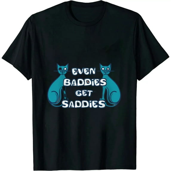 Fun Even Baddies Get Saddies Funny Ghost Cat Meme Halloween T-Shirt