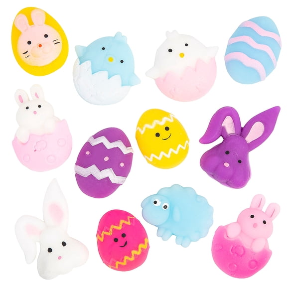 Fun Express 1 1/2" 2 1/4" Bulk 96 Pc. Mini Easter Animals & Eggs Mochi Squishies