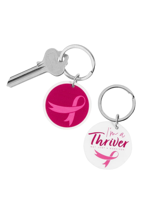1 1/2" Breast Cancer Thriver Pink Ribbon Rubber Keychains  12 Pieces