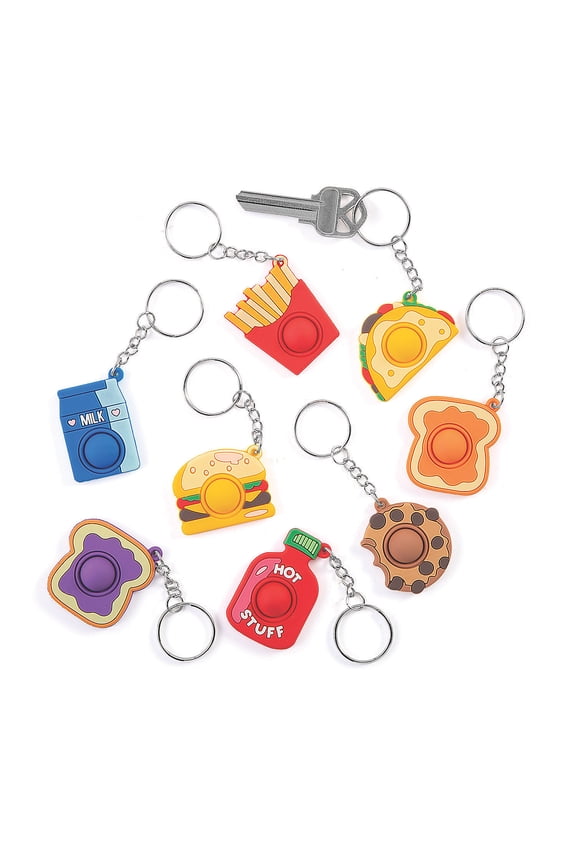 1 1/2" Bulk 48 Pieces Mini Lotsa Pops Popping Toy Food Rubber Keychain Assortment