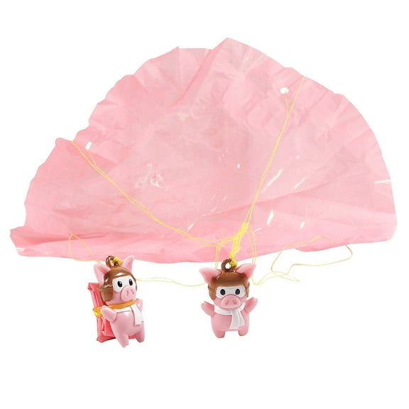 Fun Express 1 1/2" Bulk 78 Pieces Pink Pig Plastic Paratroopers with Pink Parachute