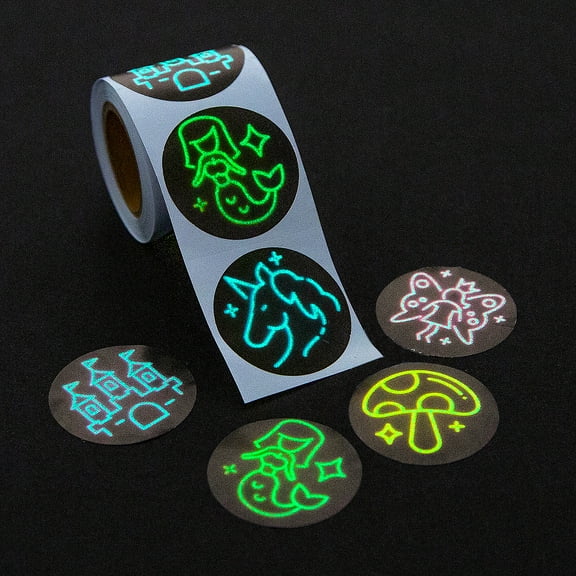 Fun Express 1 1/2" Glow-in-the-Dark Neon Magical Creatures Sticker Roll - 100 Pieces