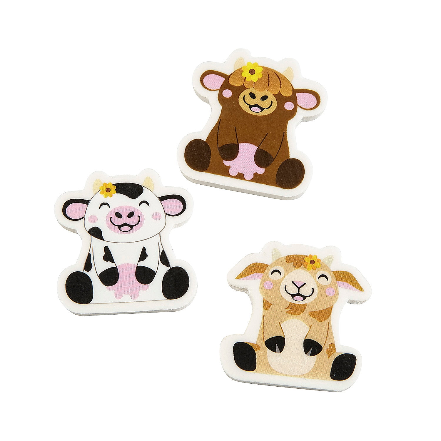 Fun Express 1 1/2" Goat & Cow Barnyard Animal-Shaped Rubber Erasers - 24 Pieces