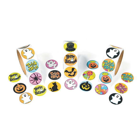 Fun Express 1 1/2" Halloween Stickers for Kids, 3 Rolls, 100 Paper Stickers Each Perfect for Parties