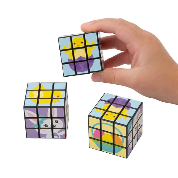 Fun Express 1 1/2" Mini Easter Animals & Icons Plastic Magic Cubes - 12 Pieces