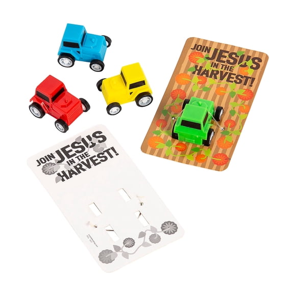 Fun Express 1 1/2" Religious Pull-Back Tractors with Harvest Card for 12
