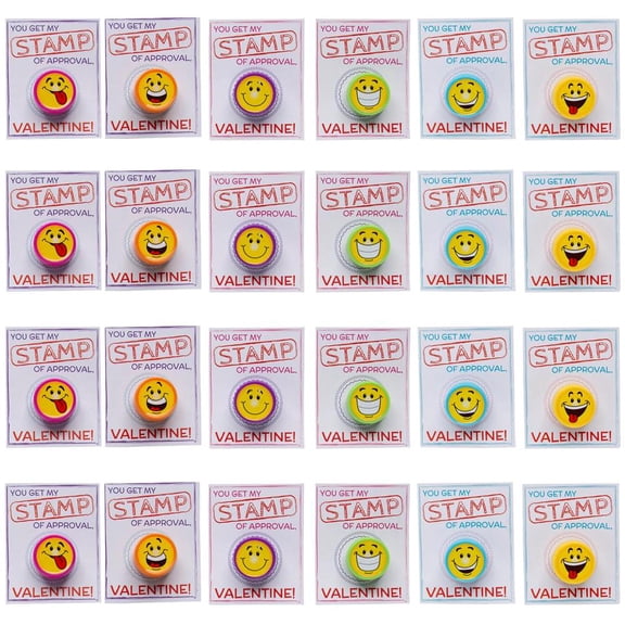 Fun Express 1 1/2" Stamp of Approval Smile Face Stampers Valentine Exchanges with Card for 24