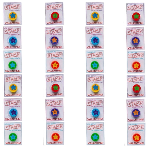 Fun Express 1 1/2" Stamp of Approval Star Stampers Valentine Exchanges with Card for 24