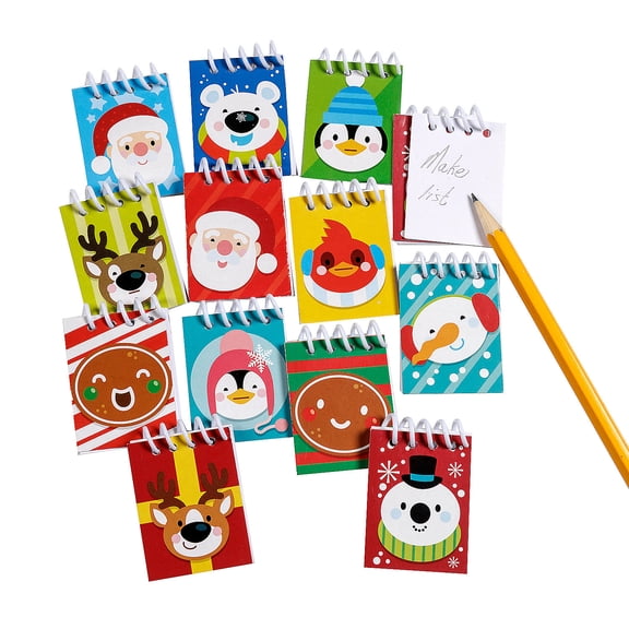 Fun Express 1 1/2" x 2" Mega Bulk 144 Pieces Mini Christmas Spiral Notepads