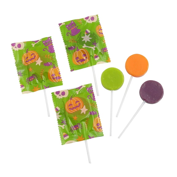 Fun Express 1 1/4" 1 Lb. Halloween Printed Fruit Flavor Lollipops 57 Pieces