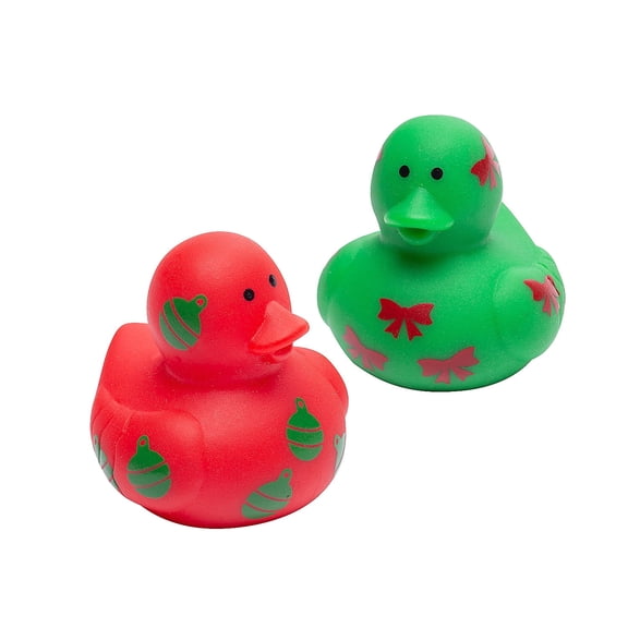 Fun Express 1 1/4" Mini Red & Green Christmas Print Rubber Ducks - 24 Pieces