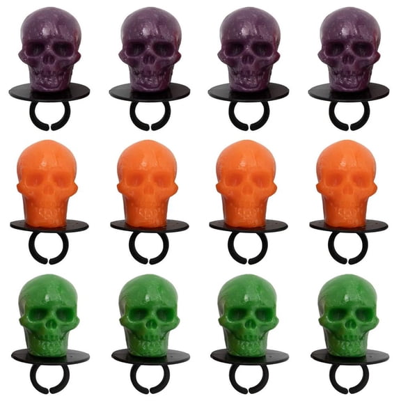 Fun Express 1 1/4" Neon Skull Fruit-Flavored Lollipops on Plastic Rings - 12 Pc.