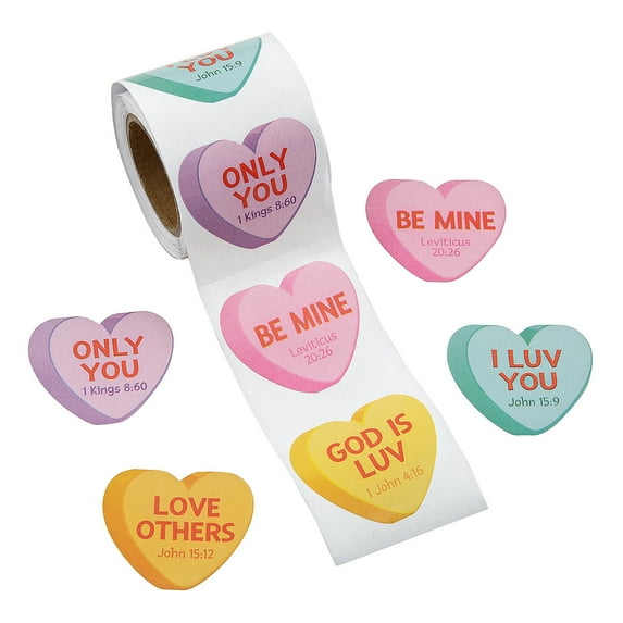 Fun Express 1 1/4" Religious Conversation Hearts Sticker Roll - 100 Pc.