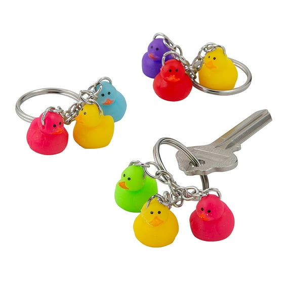 Fun Express 1/2" Micro Brightly Colored Rubber Duck Keychains - 24 Pieces