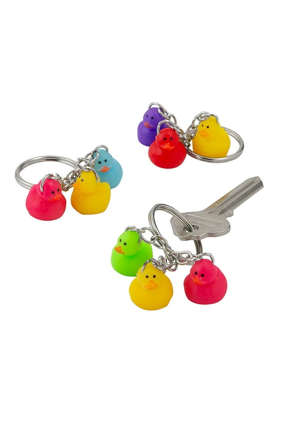 1/2" Micro Brightly Colored Rubber Duck Keychains - 24 Pieces