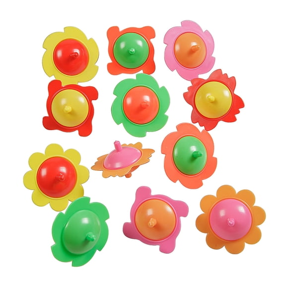 Fun Express 1 3/4" Bulk 72 Pieces Mini Two-Tone Flower Plastic Spin Tops