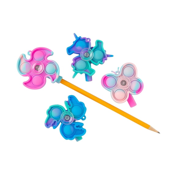Fun Express 1 3/4" Lotsa Pops Spinner Fidget Rubber Pencil Toppers - 12 Pieces