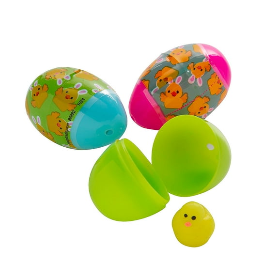 Fun Express 1 3/4" Mini Duck Mochi Toy-Filled Plastic Easter Eggs - 24 Pieces