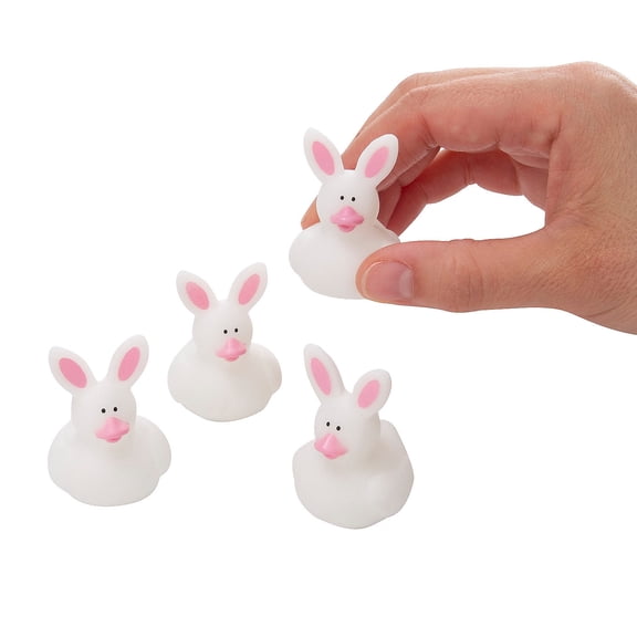 Fun Express 1 3/4" Mini Easter Bunny White Rubber Ducks - 24 Pieces