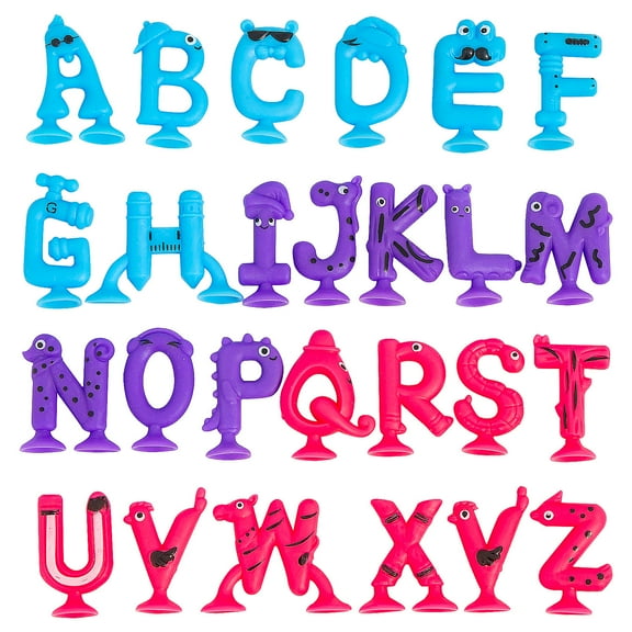Fun Express 1 3/4" Mini Multicolor Rubber Suction Cup Alphabet Toy Characters - 26 Pieces