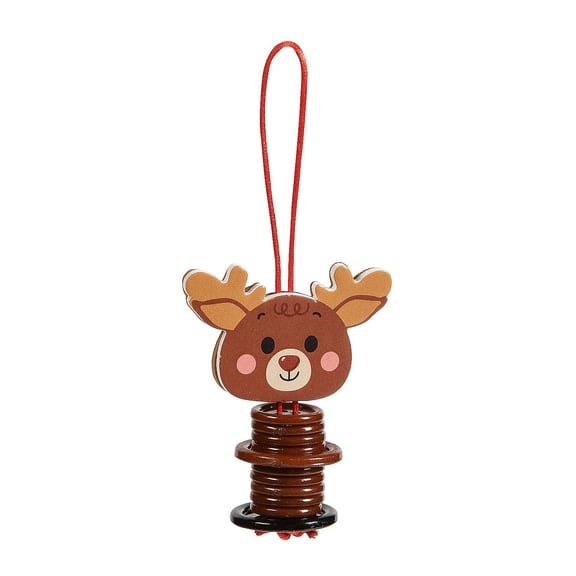 Fun Express 1 3/4" x 2 1/2" Reindeer Ornament Brown Plastic Stacked Button Craft Kit - Makes 12