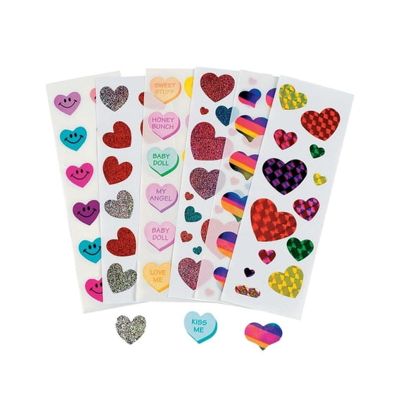 Fun Express 1/4" - 1 1/4" Bulk 100 Pieces Valentine's Day Sticker Sheet Assortment
